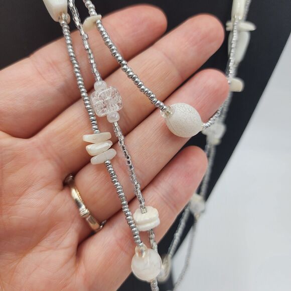 Chicos Layered Beaded White Mother Of Pearl Multi Strand Neacklace 26-34" Long - Picture 2 of 7
